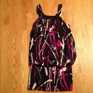 Multi-colored paint splattered patterned dress